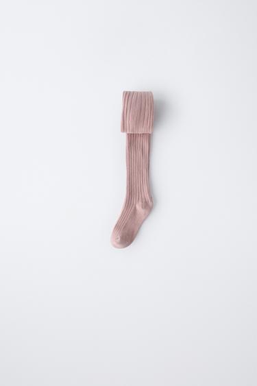 PLAIN RIBBED TIGHTS - Pink by Zara
