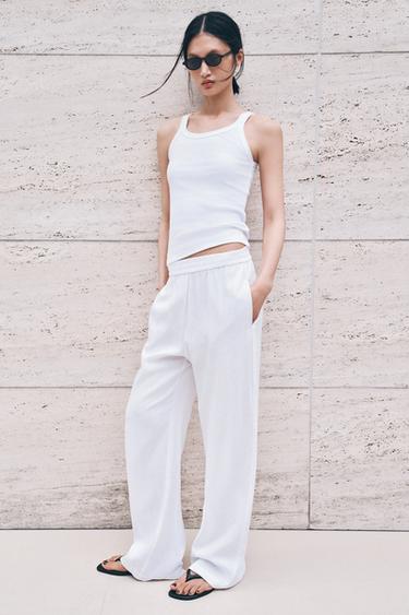 STRAIGHT TROUSERS WITH LINEN - Oyster-white by Zara