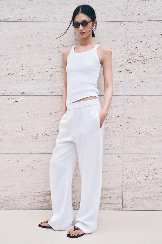 STRAIGHT TROUSERS WITH LINEN - Oyster-white by Zara - Image 0