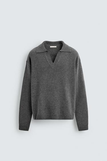 WOOL - CASHMERE KNIT POLO SHIRT - Grey marl by Zara
