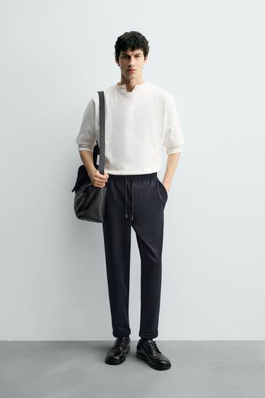 COMFORT NON-IRON JOGGER WAIST TROUSERS - Navy marl by Zara - Image 0