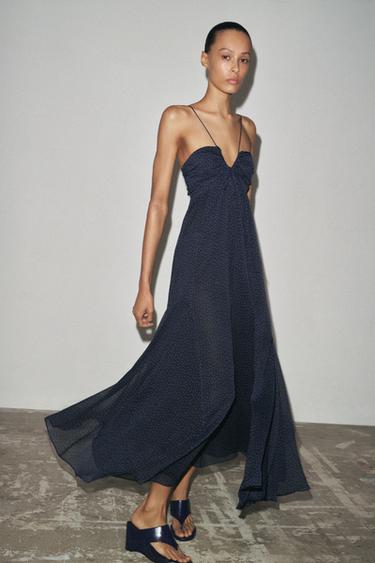 ZW COLLECTION POLKA DOT PRINT DRESS - Navy blue by Zara