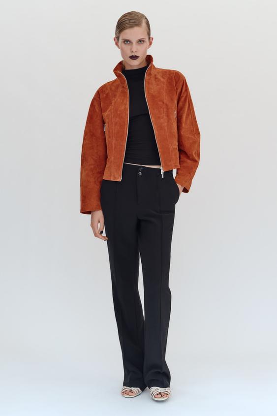 100% LEATHER HIGH COLLAR JACKET - Orange by Zara - Image 0
