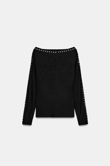 BATWING SLEEVE STUDDED T-SHIRT - Black by Zara