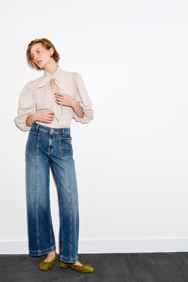 Z1975 HIGH-WAIST CULOTTES WITH TOPSTITCHING - Blue by Zara - Image 0