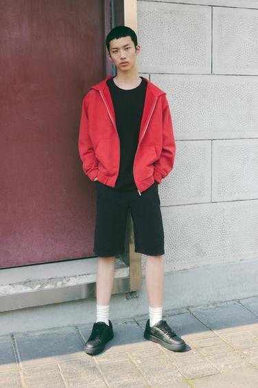 WASHED ZIP-UP HOODIE - Red by Zara