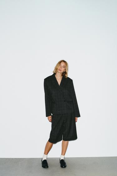 OVERSIZE CROPPED CHECK BLAZER - Grey marl by Zara