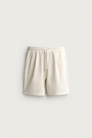 TEXTURED RELAXED FIT BERMUDA SHORTS - Oyster-white by Zara