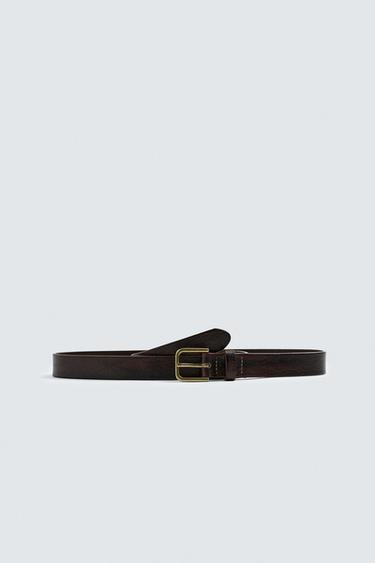 CRINKLED EFFECT LEATHER BELT - Brown by Zara
