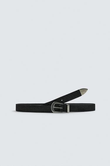 LEATHER BELT WITH SHEEPSKIN FINISH - Black by Zara
