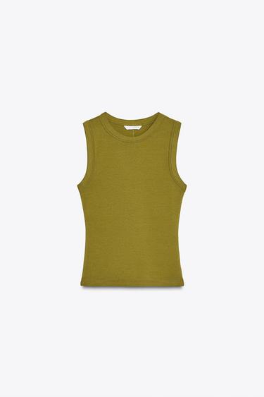 RIBBED TOP - Olive green by Zara