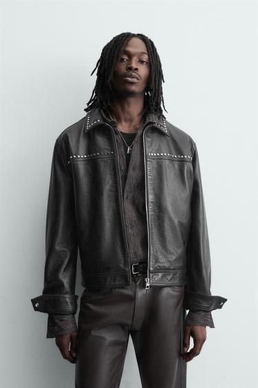 STUDDED LEATHER JACKET - Black by Zara