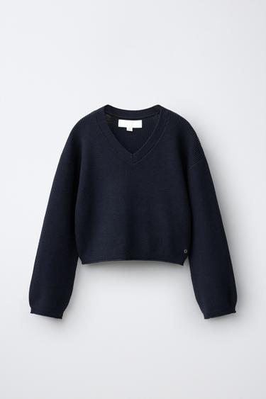 V-NECK KNIT JUMPER - navy by Zara