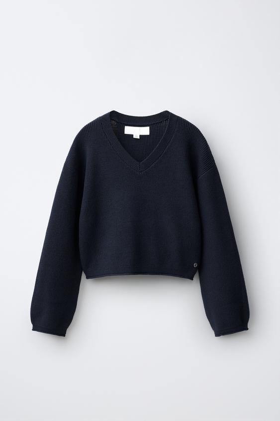 V-NECK KNIT JUMPER - navy by Zara - Image 0