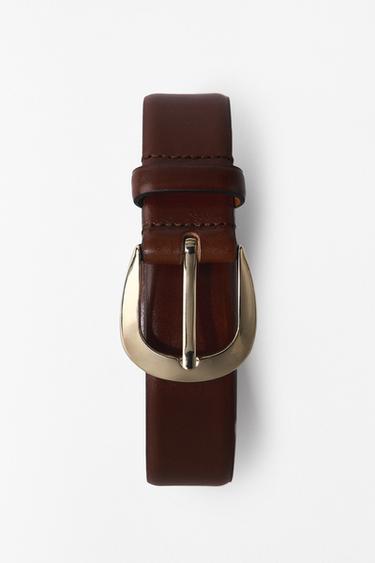 LEATHER BELT WITH OVAL BUCKLE - Brown by Zara