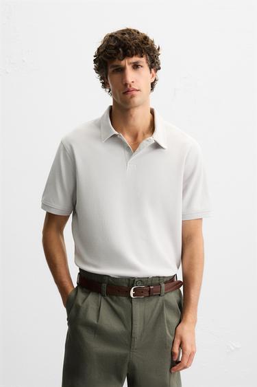 BASIC TEXTURED POLO SHIRT - Blue grey by Zara