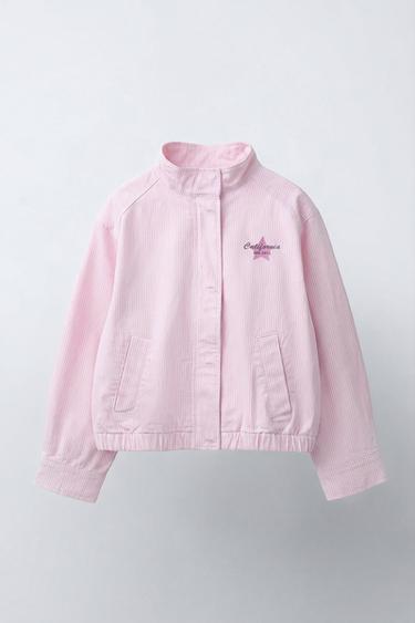 STRIPED TWILL JACKET - Pink / White by Zara