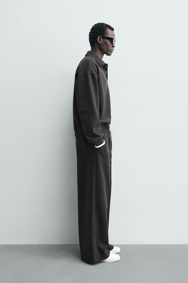 TEXTURED WIDE-LEG JOGGING TROUSERS - Dark grey by Zara