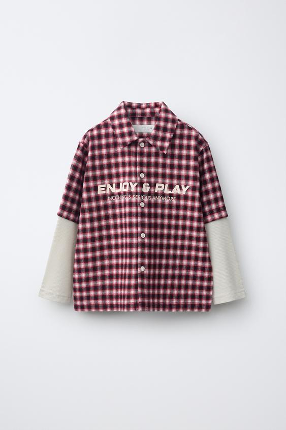 CHECK PRINT DOUBLE-SLEEVE SHIRT - Red by Zara - Image 0