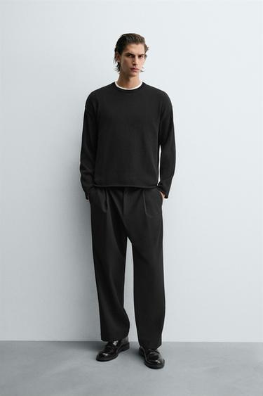 TEXTURED TURN-UP TRIM SWEATER - Black by Zara - Image 0