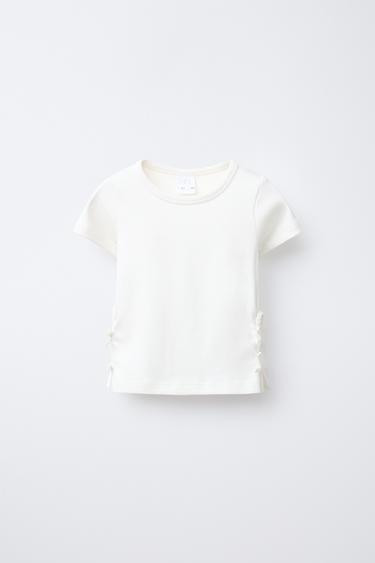 RIBBED CUT-OUT T-SHIRT WITH BOWS - White by Zara