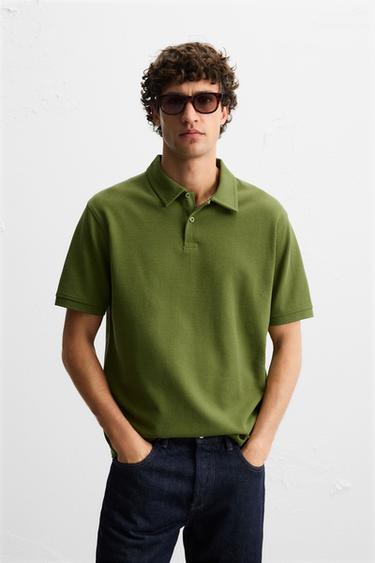 BASIC TEXTURED POLO SHIRT - Intense green by Zara