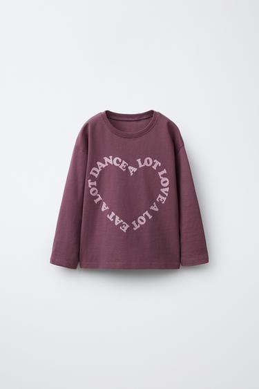 GLITTER SLOGAN PRINT T-SHIRT - Burgundy by Zara