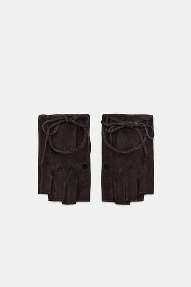 100% SUEDE MITTEN GLOVES - Brown by Zara