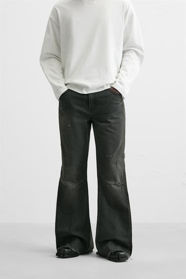 FLARE FIT JEANS WITH ZIPS - Black / Green by Zara