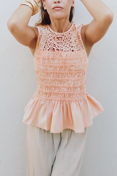 RUFFLED ELASTIC TOP - Tangerine by Zara