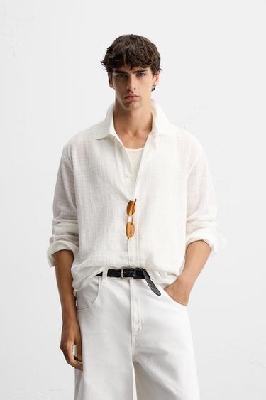 CHECK JACQUARD SHIRT - White by Zara