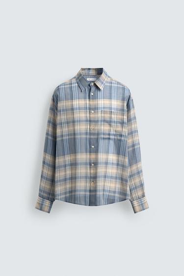 RELAXED FIT CHECK SHIRT - Grey / Blue by Zara