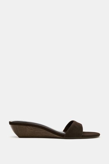 SUEDE WEDGE SANDALS - Brown by Zara
