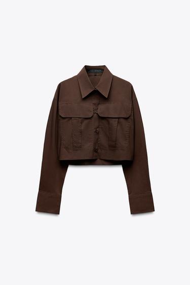 CROPPED POPLIN SHIRT - Dark brown by Zara