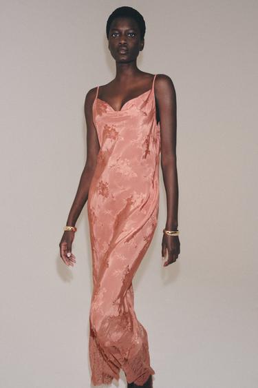 ZW COLLECTION JACQUARD LACE DRESS - Salmon by Zara
