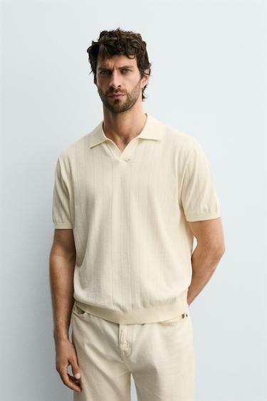 REGULAR FIT RIBBED KNIT POLO SHIRT - Ecru by Zara