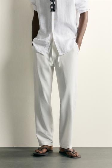 COTTON/LINEN RELAXED FIT TROUSERS - Oyster-white by Zara