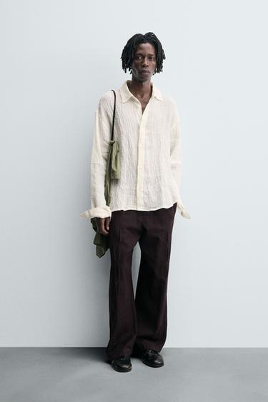 100% CRINKLED LINEN SHIRT - Ecru by Zara - Image 0