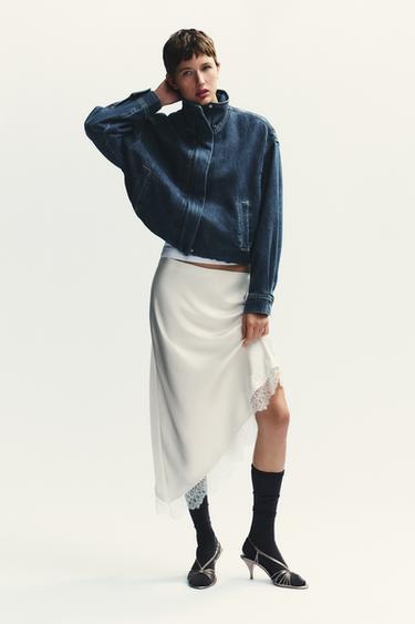 SATIN LACE SKIRT - Oyster-white by Zara