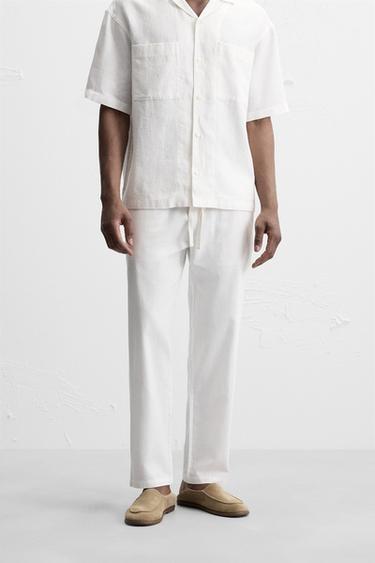 COTTON-LINEN RELAXED FIT TROUSERS - Oyster-white by Zara