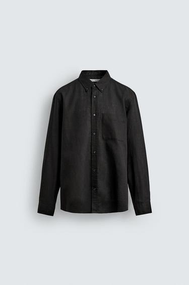 REGULAR FIT LINEN - COTTON SHIRT - Black by Zara