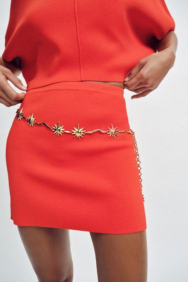 KNIT MINI SKIRT - Coral red by Zara