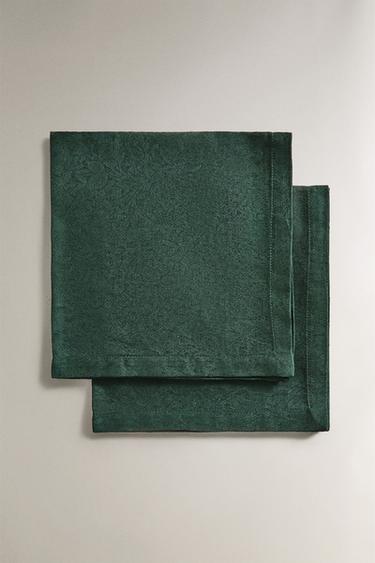 PACK OF JACQUARD CHRISTMAS BRANCH NAPKINS (PACK OF 2) - Green by Zara
