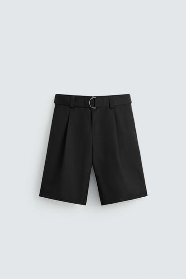 BELTED WIDE-LEG BERMUDA SHORTS - Black by Zara