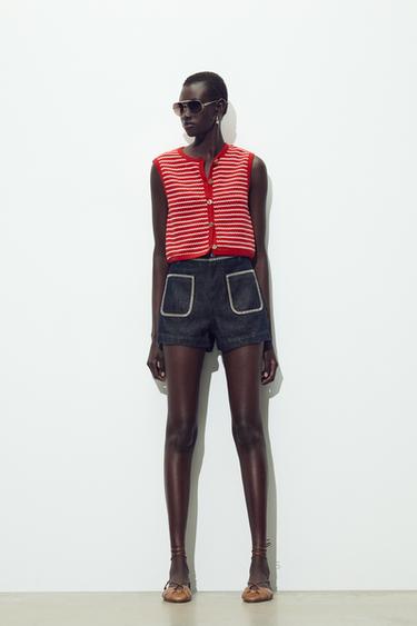 JACQUARD BUTTON WAISTCOAT TOP - White / Red by Zara - Image 0