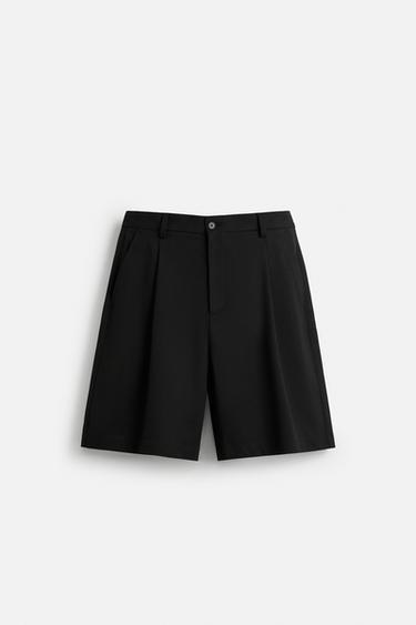 PLEATED RELAXED FIT BERMUDA SHORTS - Black by Zara
