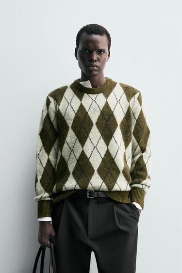 DIAMOND JACQUARD SWEATER - Khaki by Zara