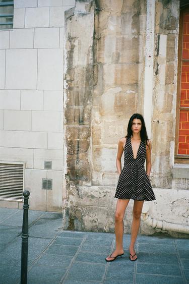 POLKA DOT HALTER SHORT DRESS - Black / White by Zara