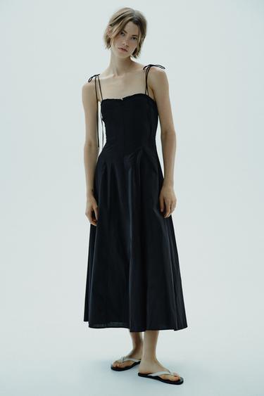RUFFLE POPLIN MIDI DRESS - Black by Zara