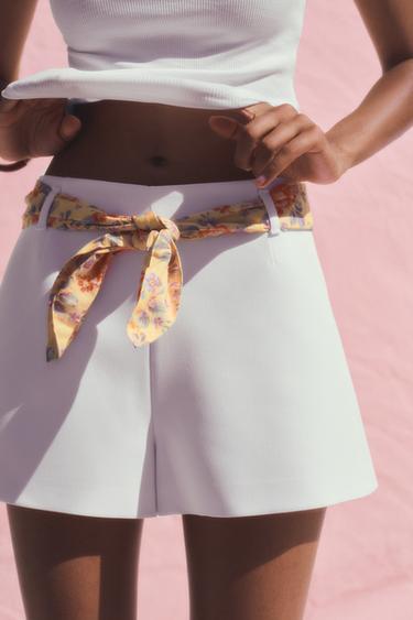 HIGH-WAIST SCARF SHORTS - White by Zara